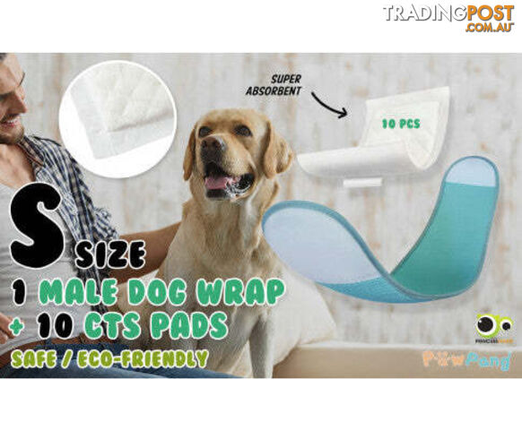 PawPang Dog Wrap Reusable Male + 10 Ct Diaper Booster Pads Disposable - V274-PET-MALEWPPAD-S