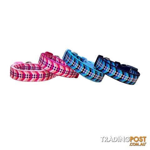 Diamond Chevron Dog Collar - Pink Blue - Hand Made by The Bark Side - TBSDIAXSBPNK - photo 1 of 18