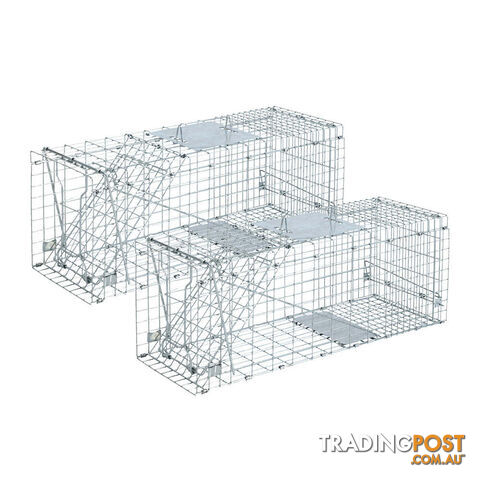 Set of 2 Humane Animal Trap Cage 66 x 23 x 25cm  - Silver - TRAP-CAGE-6623X2