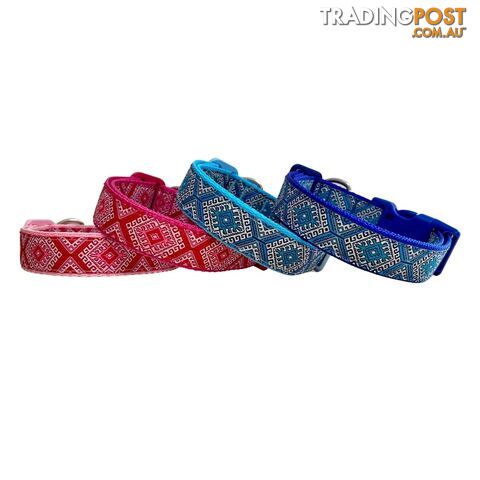 Aztec Dog Collar - Pink Blue - Hand Made by The Bark Side - TBSAZTSMLBBLU