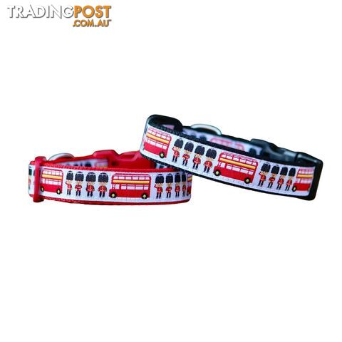 London Themed Dog Collar / XS - M - Hand Made by The Bark Side - TBSLONSMLRED