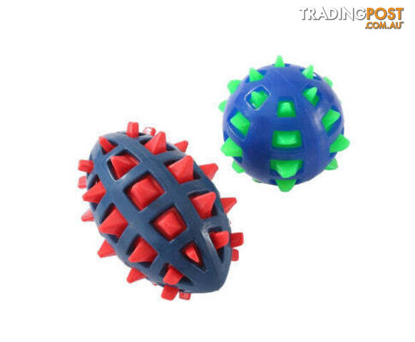 YES4PETS 2 x Large Dog/Puppy Rubber Spike TPR Football/Ball - Dental Hygiene Chew Toy - V278-59613-TWO-DOG-SPIKE-TOY