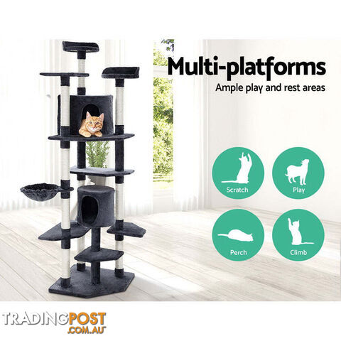 i.Pet Cat Tree 203cm Tower Scratching Post Scratcher Condo Trees House Bed Grey - PET-CAT-PCTOP-GR - photo 3 of 10