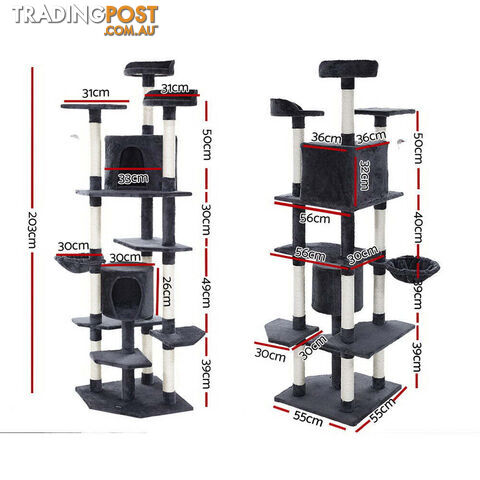 i.Pet Cat Tree 203cm Tower Scratching Post Scratcher Condo Trees House Bed Grey - PET-CAT-PCTOP-GR - photo 2 of 10