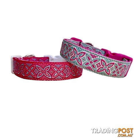 Geometric Flower Dog Collar - Hand Made by The Bark Side - TBSGFLMEDWHT