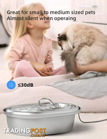 YES4PETS 2L Automatic Electric Pet Water Fountain Dog Cat Stainless Steel Feeder...