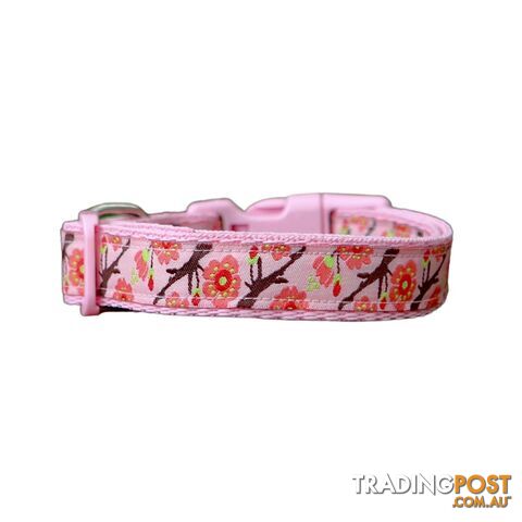 Cherry Blossom Sakura Dog Collar - Hand Made by The Bark Side - TBSCHESML
