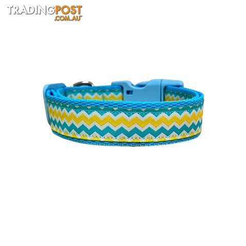 Blue & Yellow Waves Dog Collar - Hand Made by The Bark Side - TBSBLULGEYEL