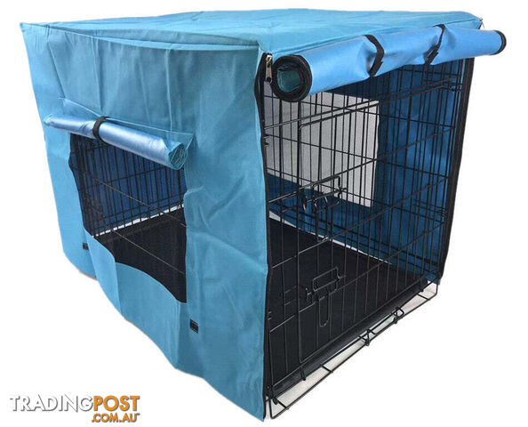 YES4PETS 48' Collapsible Metal Dog Puppy Crate Cat Rabbit Cage With Cover Blue -...