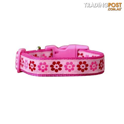 Pink Flower Dog Collar - Hand Made by The Bark Side - TBSPFLSML