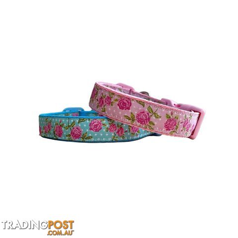 Rose Dog Collar / XS - L - Hand Made by The Bark Side - TBSROSMEDBLU