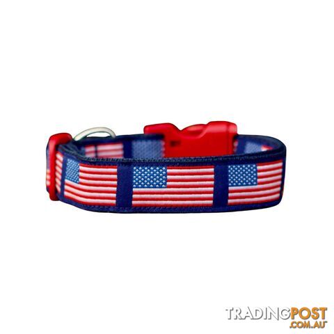 American Flag Dog Collar - Hand Made by The Bark Side - TBSAMFMED