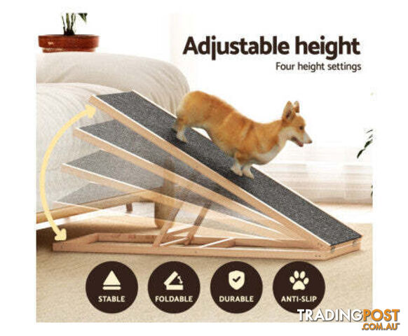 i.Pet Dog Ramp Adjustable Height for Bed, Sofa or Car Foldable - FDR-D-WOOD70-GR