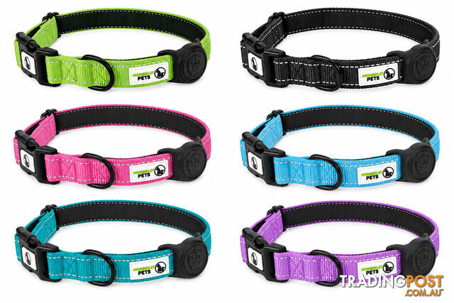 Dog Collar Nylon w/Reflective Stitching Padded AirTag Protector - Moondidley...