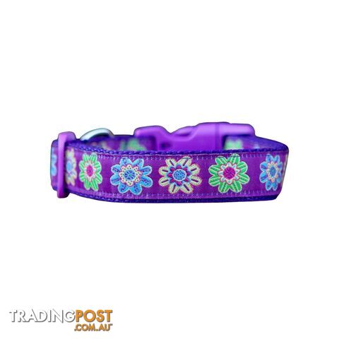 Purple Flower Dog Collar - Hand Made by The Bark Side - TBSFLOLGE