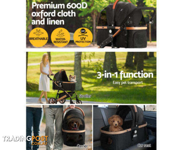 i.Pet Pet Dog Stroller Pram Large Cat Carrier Travel Pushchair Foldable 4 Wheels - PET-STROLLER-110-BK