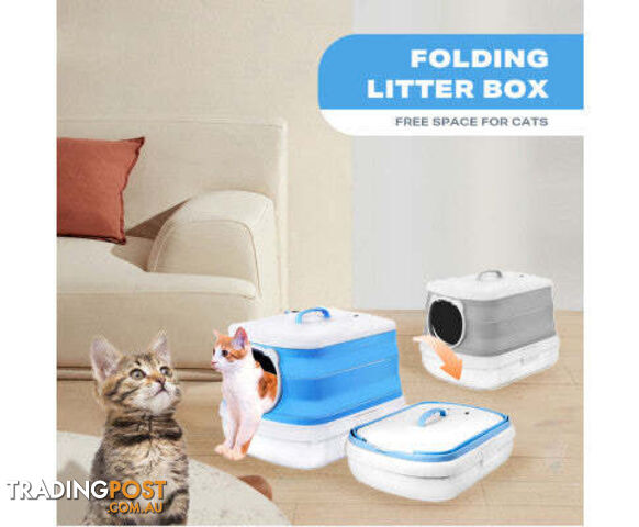 Large Foldable Plastic Cat Litter Box - Easy Cleaning - V488-PCFCB-BU