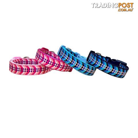 Diamond Chevron Dog Collar - Pink Blue - Hand Made by The Bark Side -...