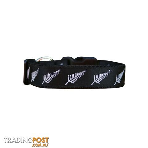 Silver Ferns Dog Collar - New Zealand - Hand Made by The Bark Side - TBSSILSML