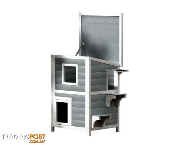 i.Pet Cat House Outdoor Shelter 56cm x 52cm x 82cm Rabbit Hutch Wooden Condo Small Dog Pet Enclosure - PET-CH-81-GR - photo 3 of 5