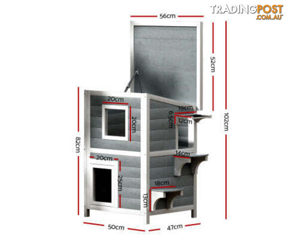 i.Pet Cat House Outdoor Shelter 56cm x 52cm x 82cm Rabbit Hutch Wooden Condo Small Dog Pet Enclosure - PET-CH-81-GR - photo 2 of 5