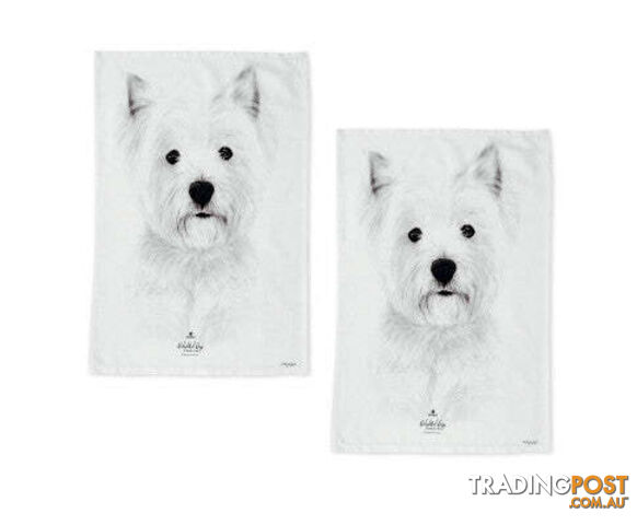 Set of 2 Delightful Dogs Cotton Kitchen Tea Towels - V442-LDE-TEAT-STAFFYTERRIERSETOF2-WHITE-RE