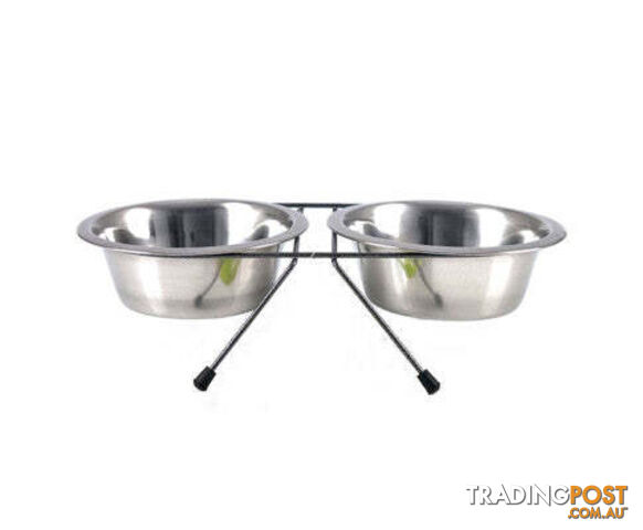 YES4PETS 2 x Sets Portable Dog and Cat Steel Pet Bowl - V278-2-X-61438-DOUBLE--BOWL-S