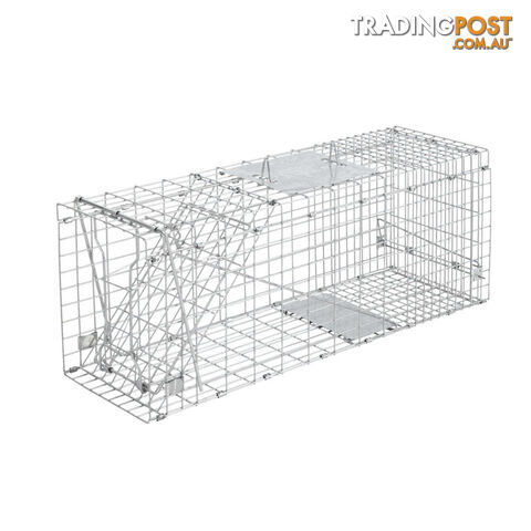 Humane Animal Trap Cage 66 x 23 x 25cm  - Silver - TRAP-CAGE-6623