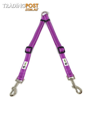 2 Dog Double Lead Coupler, Nylon w/Reflective Stitching - Moondidley Pets - MDPLDCOUSGRN