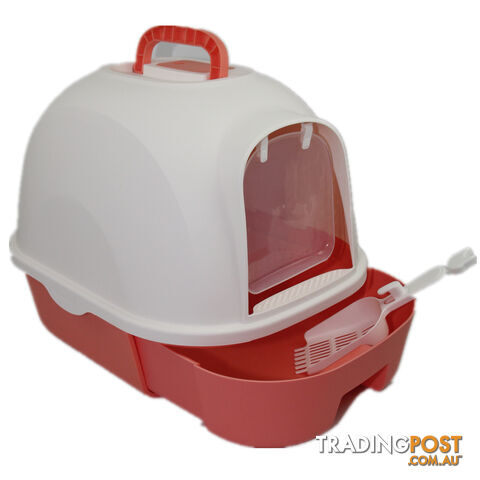 YES4PETS Large Hooded Cat Toilet Litter Box Tray House With Drawer and Scoop Red...