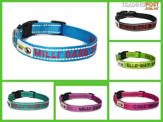 Doggie ID Collar Nylon w/Reflective Stitching Embroidered Personalised Custom. - GC-DIC-031-S-BLK