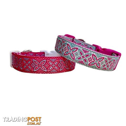 Geometric Flower Dog Collar - Hand Made by The Bark Side - TBSGFLLGEPNK