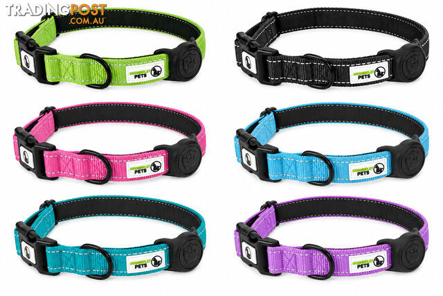 Dog Collar Nylon w/Reflective Stitching Padded AirTag Protector - Moondidley...