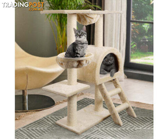 i.Pet Cat Tree Trees Scratching Post Scratcher Condo Tower House Bed Beige 100cm - PET-CAT-HSCT003-BE