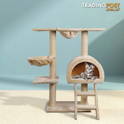 i.Pet Cat Tree 100cm Tower Scratching Post Scratcher Condo House Trees Bed Beige - PET-CAT-HSCT003-BE