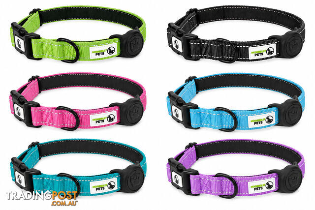 Dog Collar Nylon w/Reflective Stitching Padded AirTag Protector - Moondidley...