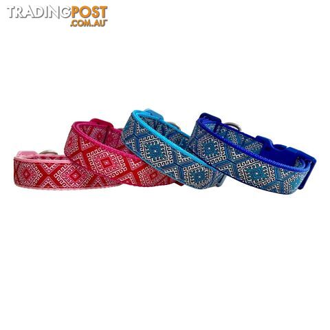 Aztec Dog Collar - Pink Blue - Hand Made by The Bark Side - TBSAZTXSDPNK