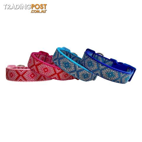 Aztec Dog Collar - Pink Blue - Hand Made by The Bark Side - TBSAZTSMLDPNK