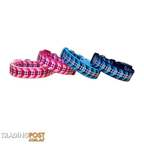 Diamond Chevron Dog Collar - Pink Blue - Hand Made by The Bark Side - TBSDIAXSNBLU - photo 1 of 18