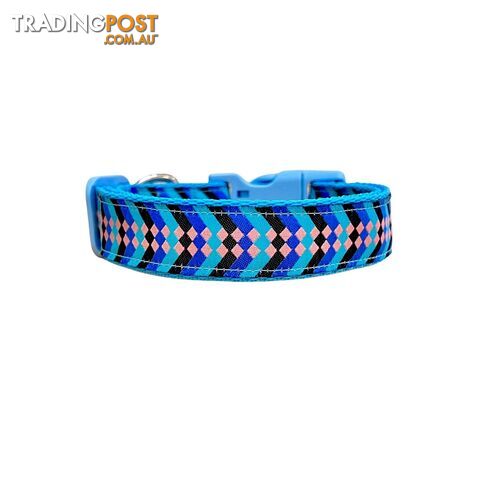Diamond Chevron Dog Collar - Pink Blue - Hand Made by The Bark Side - TBSDIAXSNBLU - photo 2 of 18