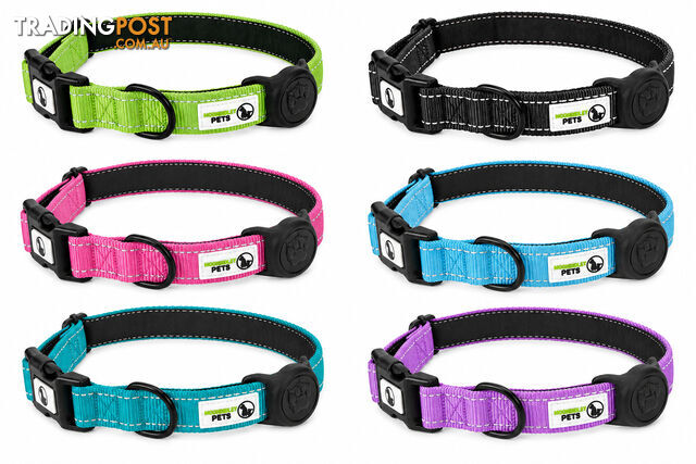 Dog Collar Nylon w/Reflective Stitching Padded AirTag Protector - Moondidley...