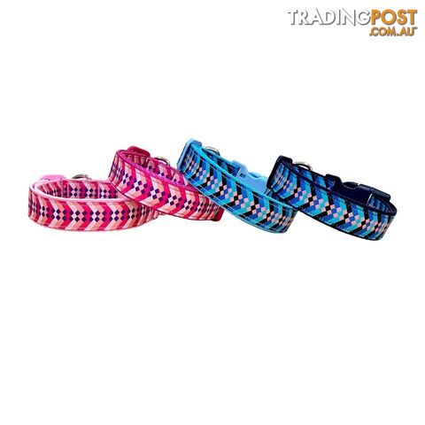 Diamond Chevron Dog Collar - Pink Blue - Hand Made by The Bark Side -...