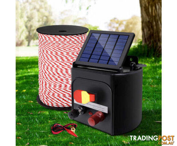 Giantz Electric Fence Energiser Solar Powered Energizer Charger + 500m Tape - SFC-FIK-ROPE-500M-5KM