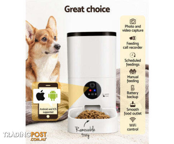i.Pet Automatic Pet Feeder 6L Auto Camera Dog Cat Smart Video Wifi Food App Hd - PET-FEEDER-6L-VIDEO-WH
