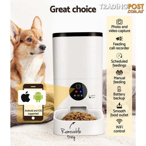 i.Pet Automatic Pet Feeder 6L Wifi Camera Dog Cat Smart Food Dispenser Timer - PET-FEEDER-6L-VIDEO-WH