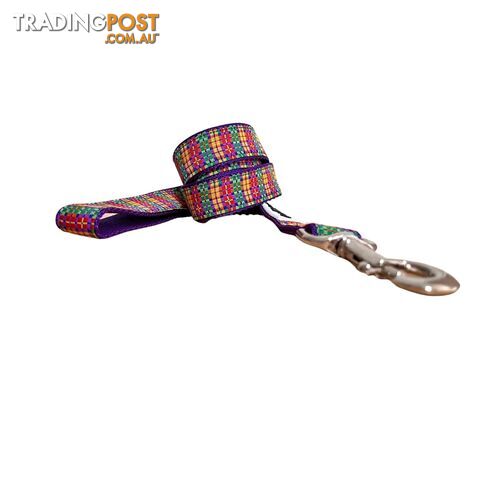 Rainbow Plaid Tartan Dog Lead / Leash - Hand Made by The Bark Side - TBSLDRPTPUR251.5 - photo 3 of 6