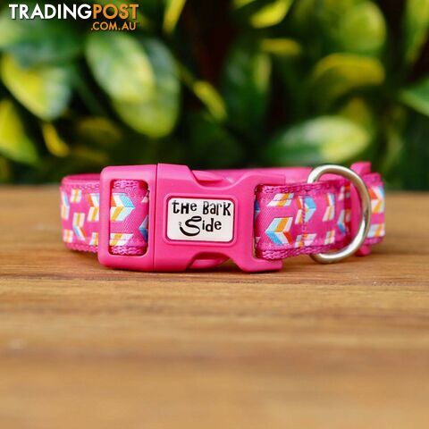 Herringbone Dog Collar - Hand Made by The Bark Side - TBSHERMEDDPNK - photo 4 of 10