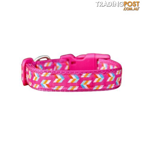 Herringbone Dog Collar - Hand Made by The Bark Side - TBSHERMEDDPNK