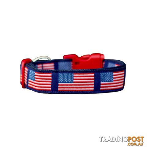 American Flag Dog Collar - Hand Made by The Bark Side - TBSAMFLGE