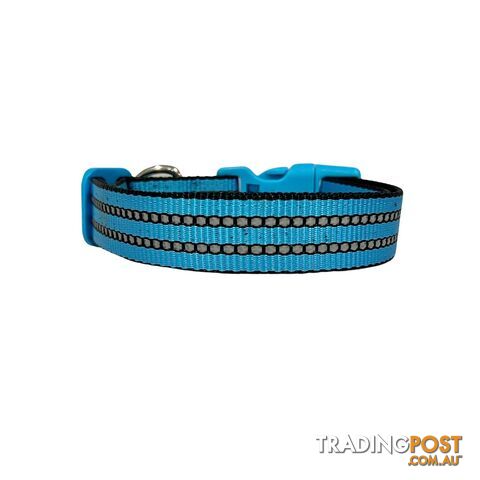 Reflective Dog Collar - Hand Made by The Bark Side - TBSREFMEDAQU